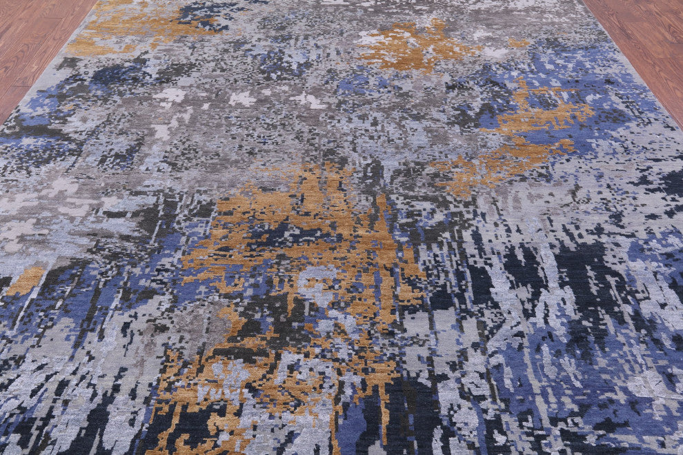8' 10" X 12' 0" Wool and Silk Abstract Hand Knotted Rug Q9031