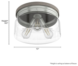 Hunter Devon Park Brushed Nickel and Grey Wood 3 Light Flush Mount Ceiling Light