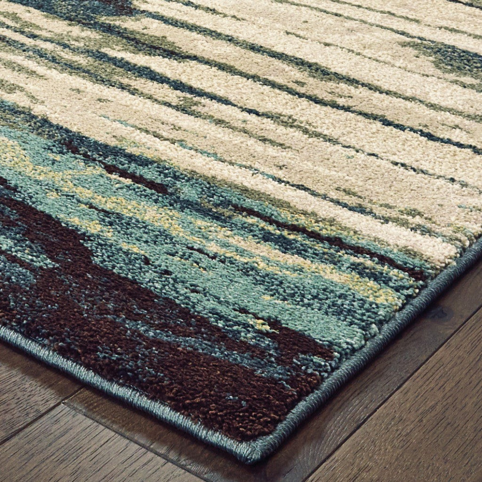 HomeRoots 7' x 10' Ivory Blue Gray Abstract Layers Indoor Area Rug
