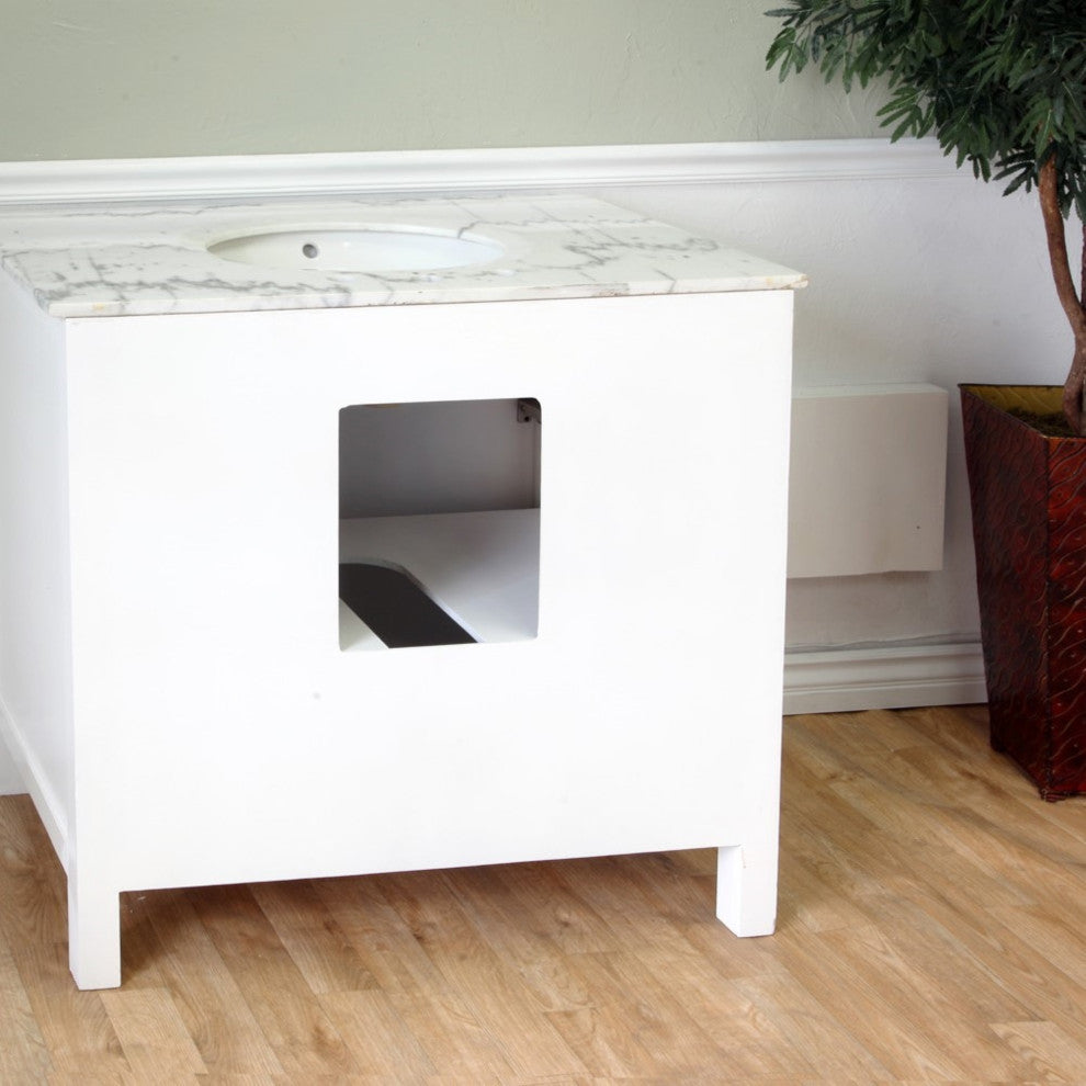 36" Single Sink Vanity-Wood-White