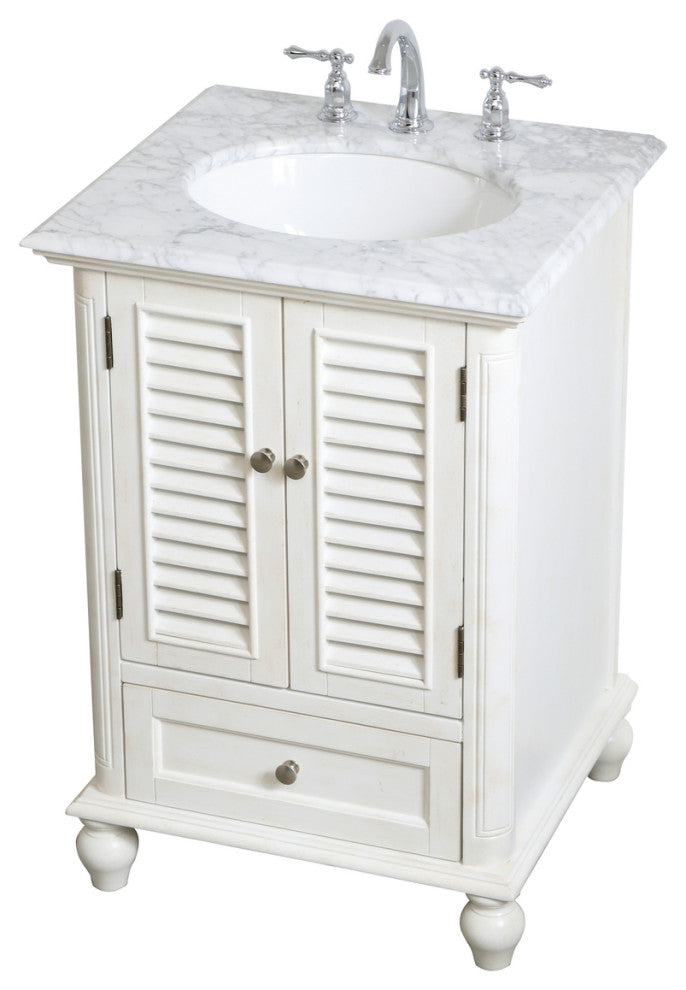 Home Living Single Bathroom Vanity, Antique White, 24"