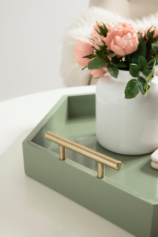 Lipton Hexagon Decorative Tray With Metal Handles, Green, 18"x18"