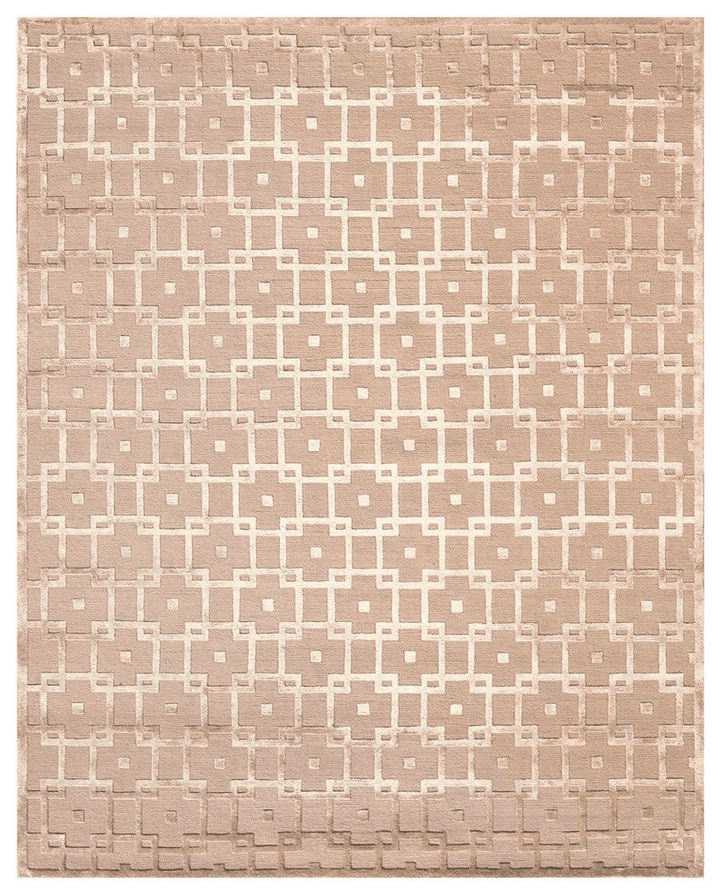 Metro Velvet Hand-Knotted New Zealand Wool and Viscose Beige Area Rug, 8'x10'