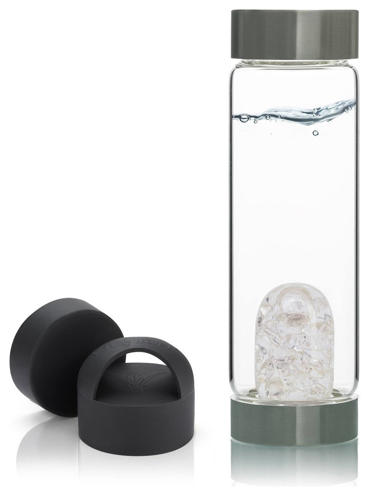 Water Bottle, VitaJuwel ViA Gemwater Bottle, Black Loop Caps, Diamonds