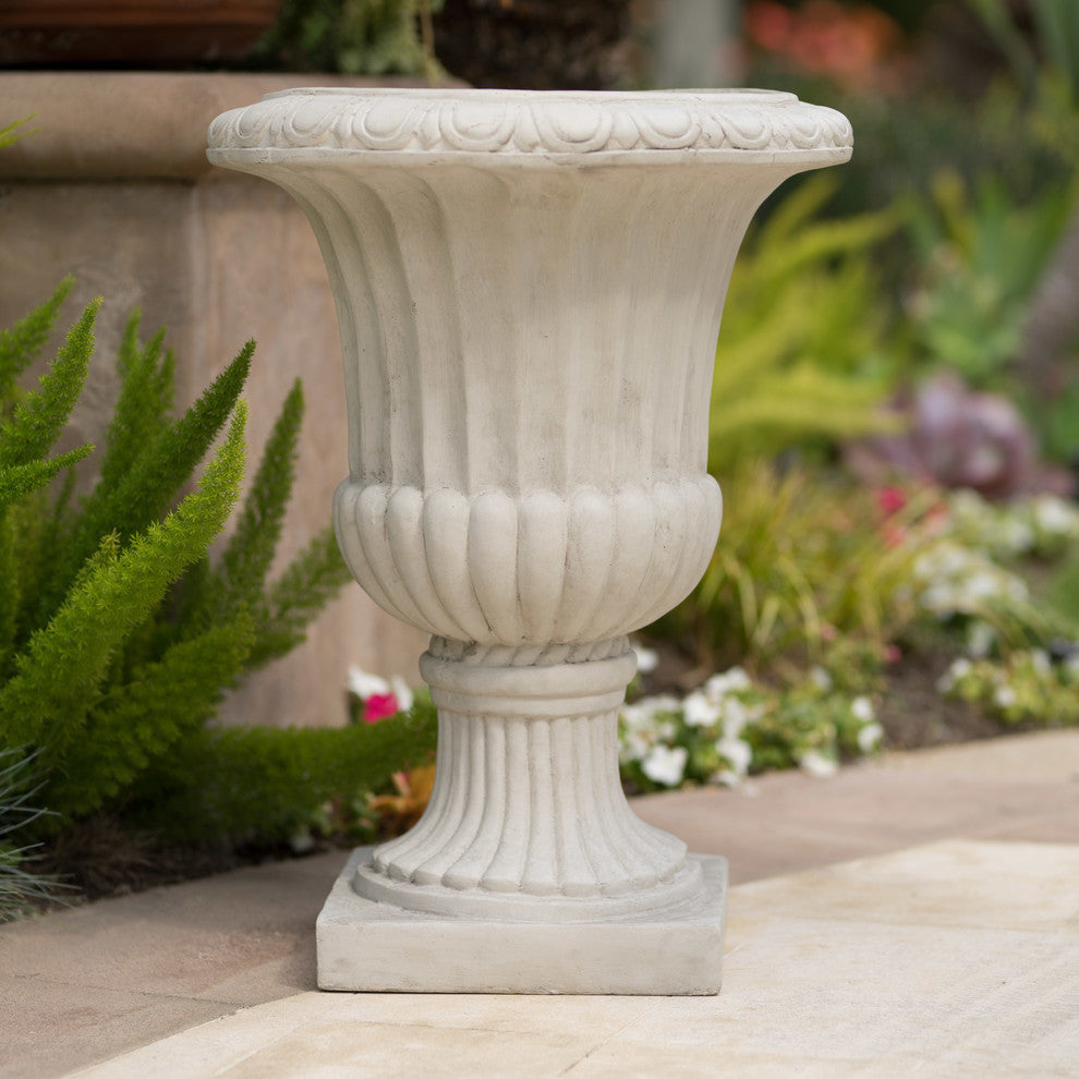 GDF Studio Napoli 26" Antique Stone Planter, White