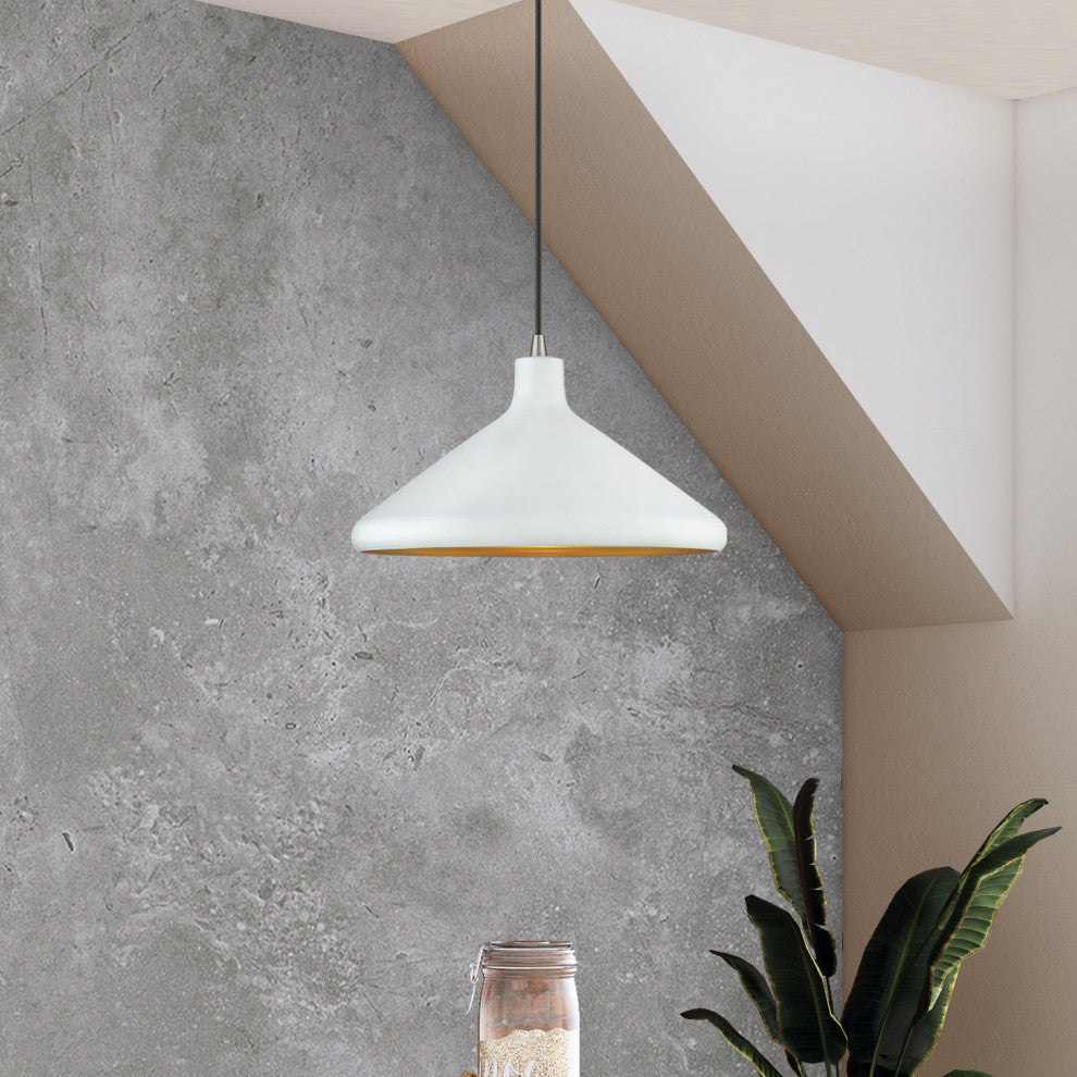 Geneva 1 Light White Cone Pendant with Brushed Nickel Accents