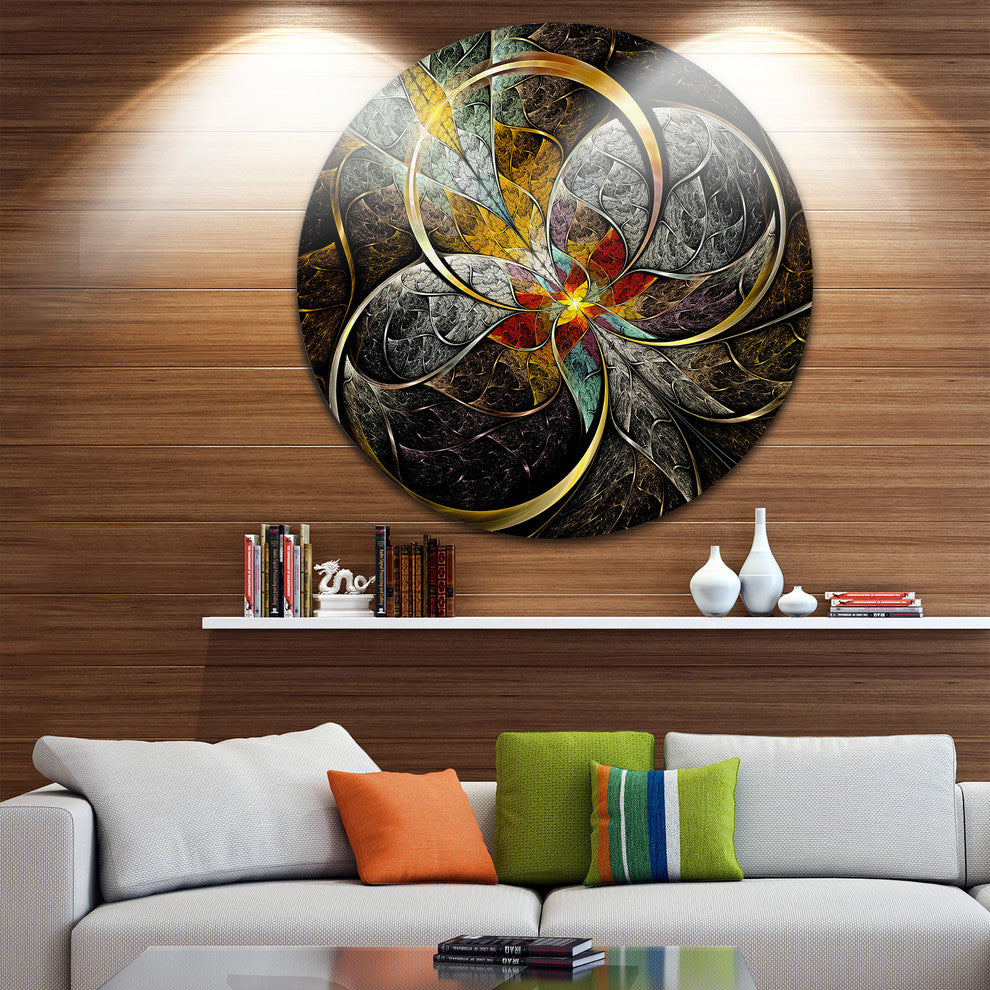 Symmetrical Brown Fractal Flowers, Digital Art Round Wall Art, 11"