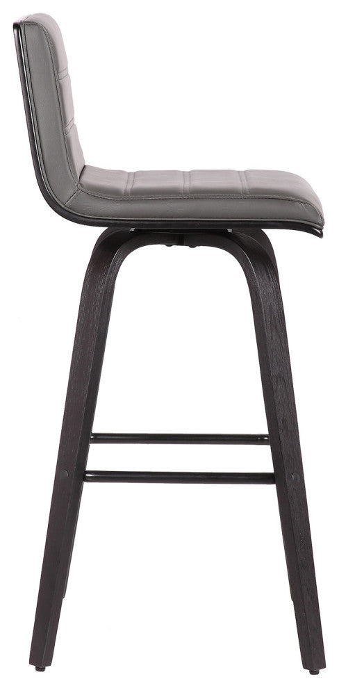 30" Gray Faux Leather Black Wooden Swivel Bar Stool
