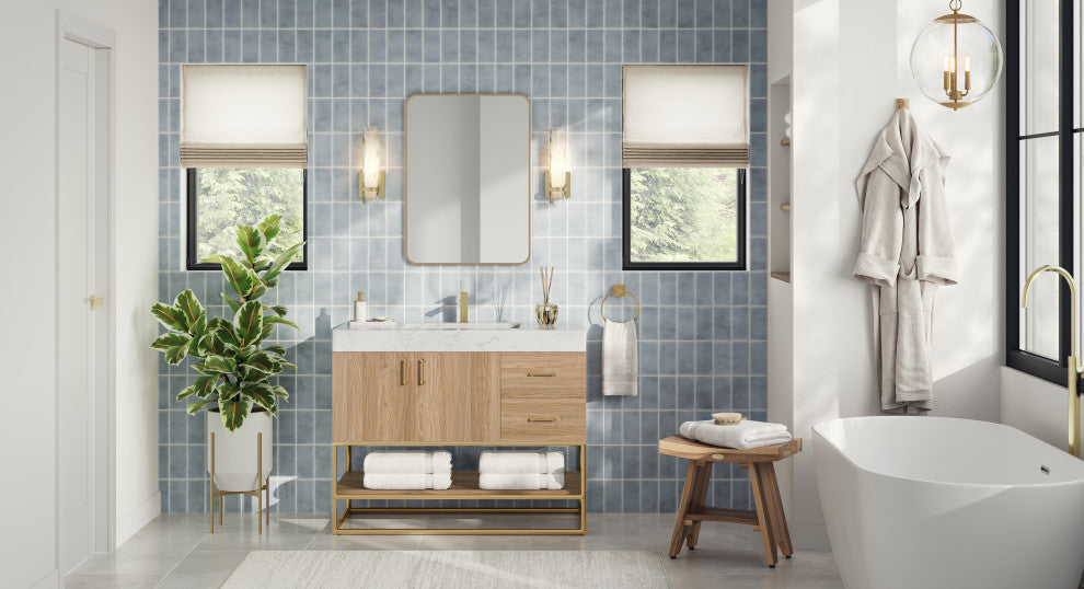 Bahia Bath Vanity, Oak, 42", Brushed Gold Hardware, Single, Freestanding