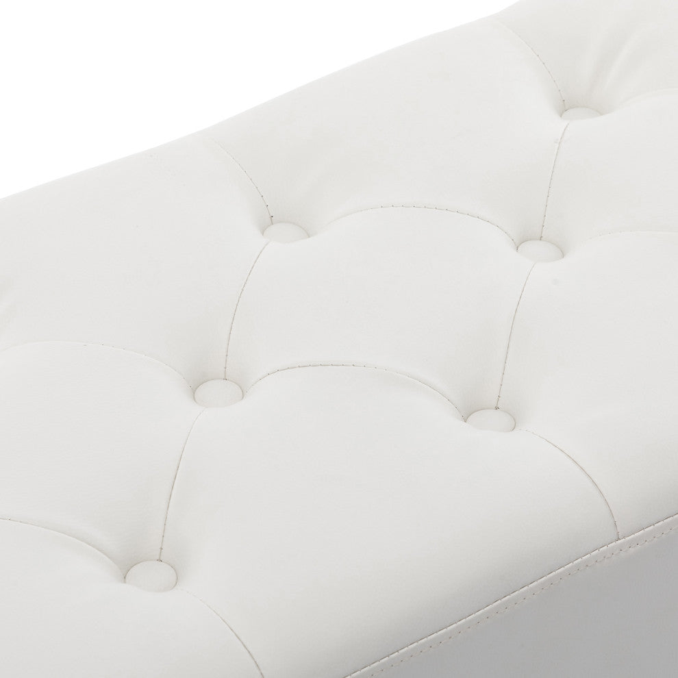 Button Tufts Bedroom Bench, White-Pu Leather