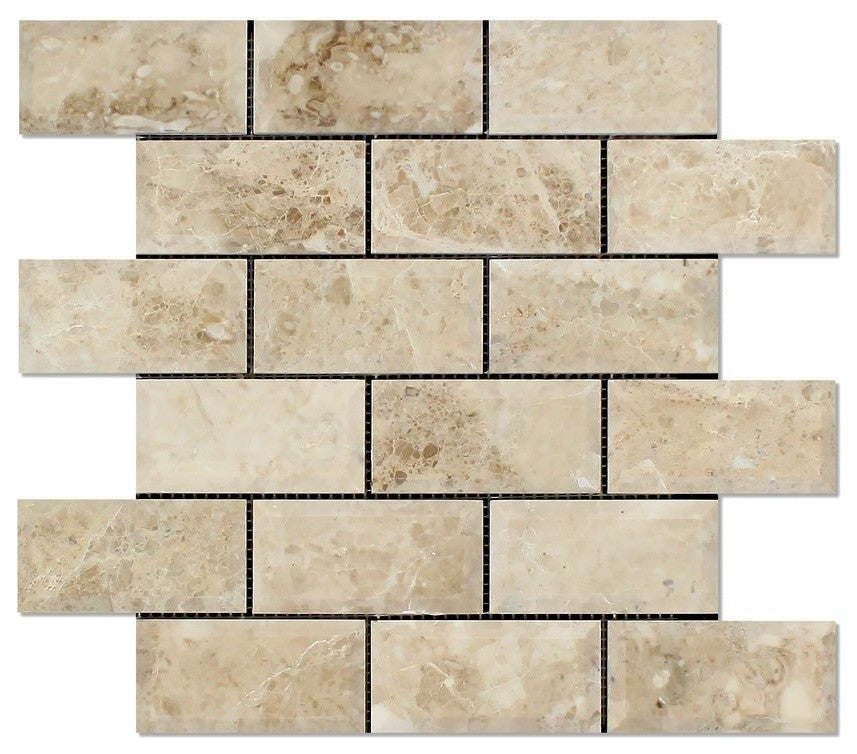 2 X 4 Cappuccino Marble Polished & Beveled Brick Mosaic Tile