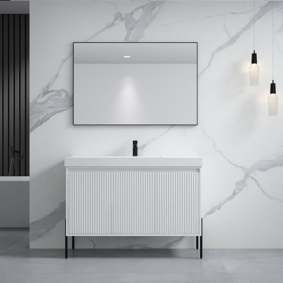 Flutie 48" Bathroom Vanity Set, White, Single Resin White Sink