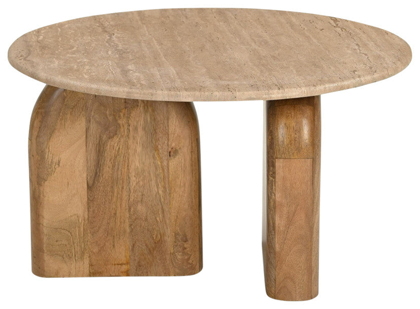 Modrest Kellison Modern Travertine Marble, Wood End Table