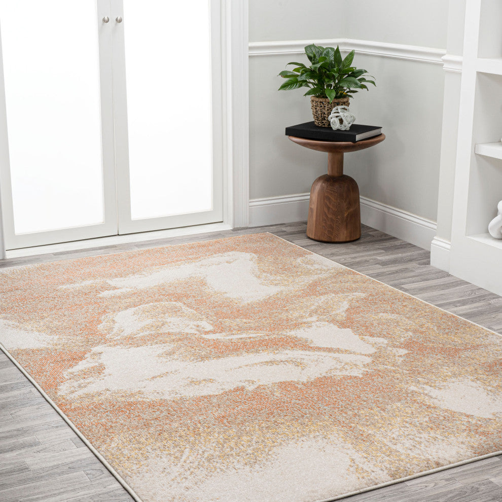 Petalo Abstract Two-Tone Modern Orange/Beige/Cream 3 ft. x 5 ft. Area Rug