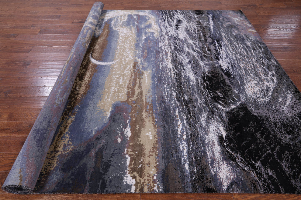 Moon And Sea Wool and Silk Hand Knotted Rug 8' 2" X 10' 1" Q9102