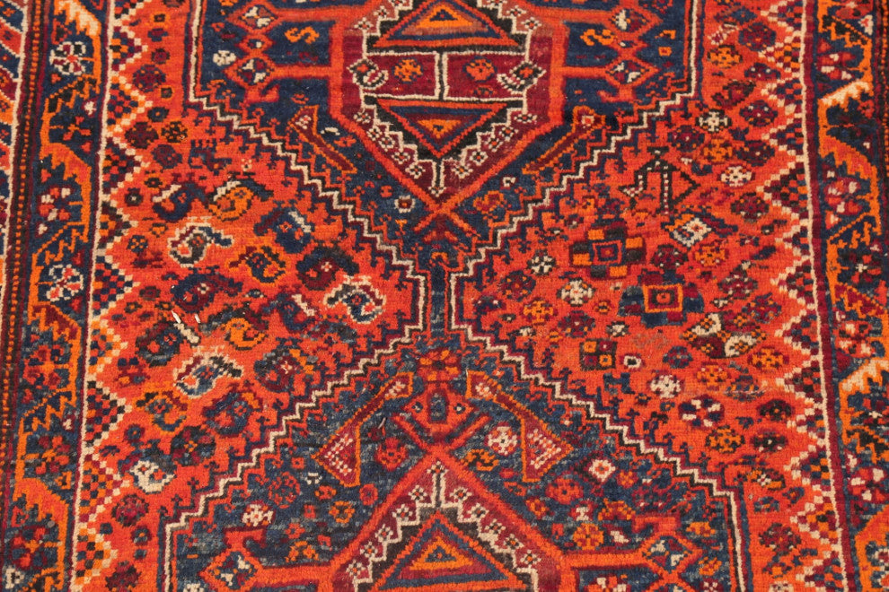 Consigned, Oriental Traditional Handmade Persian Vintage Area Rug, Orange, 4x7
