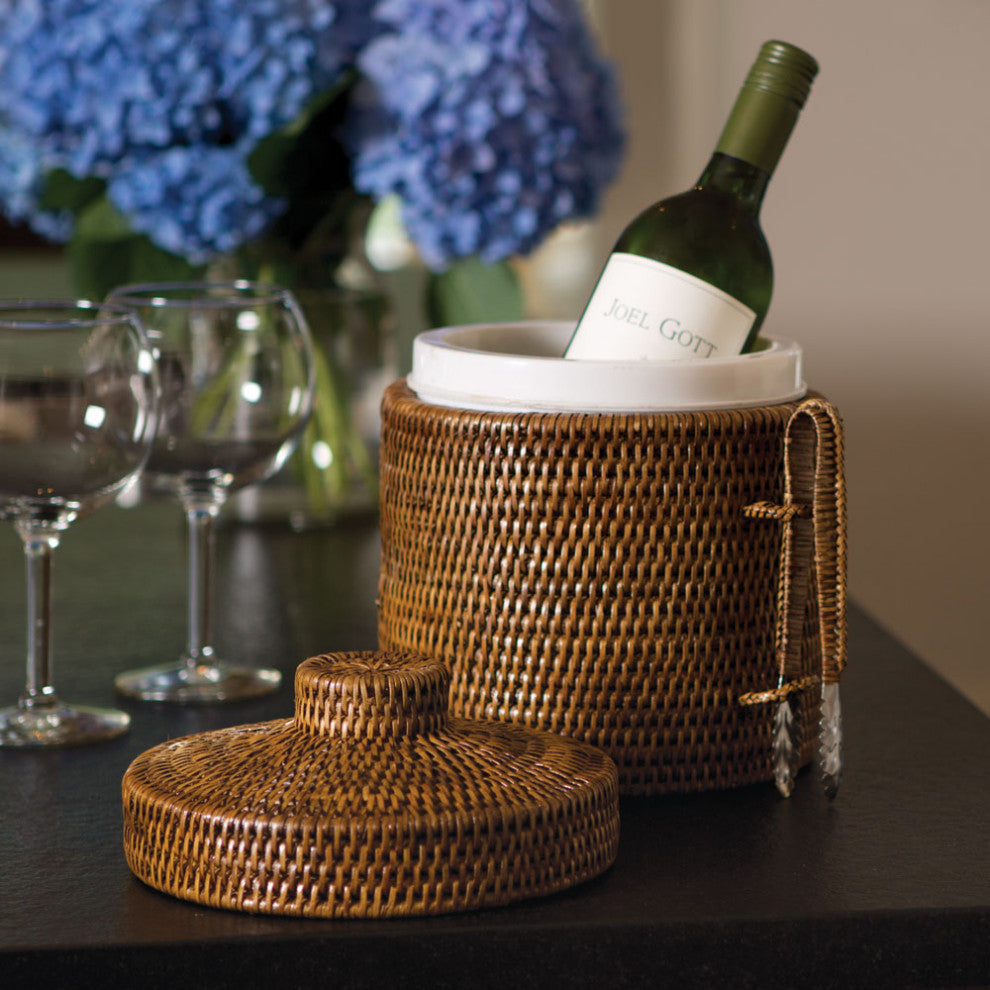 Burma Rattan Ice Box and Tongs