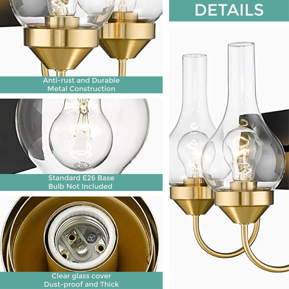 2-Lights farmhouse bathroom vanity Metal bathroom lights over mirror black