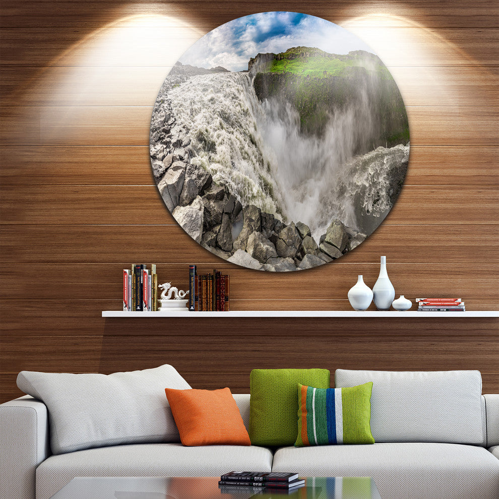 Dettifoss Waterfall Iceland Panorama, Landscape Round Wall Art, 38"