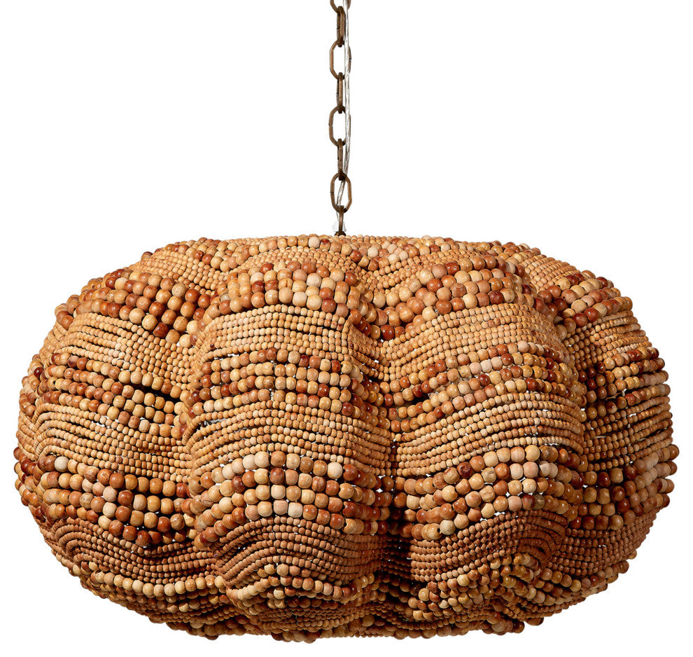 Clamshell Wood Beaded 4-Light Chandelier, Natural