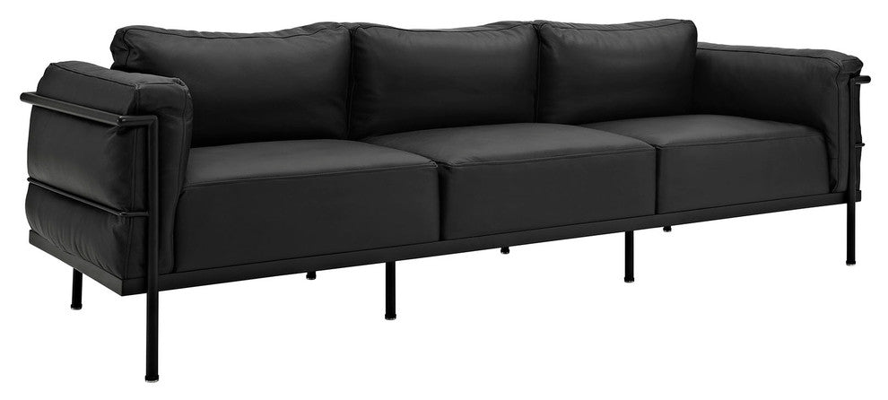 Modern Contemporary Living Room Leather Armchair and Sofa Black