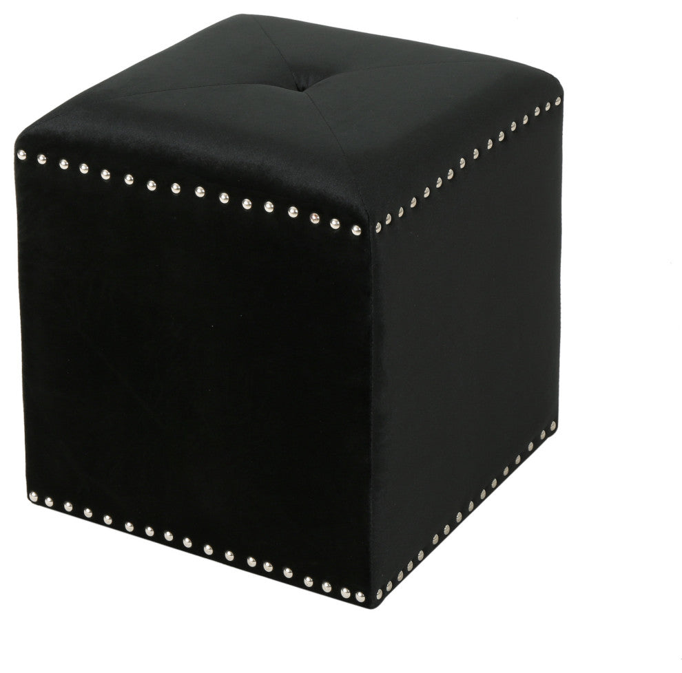 GDF Studio Allen Glam Velvet Ottoman, Black