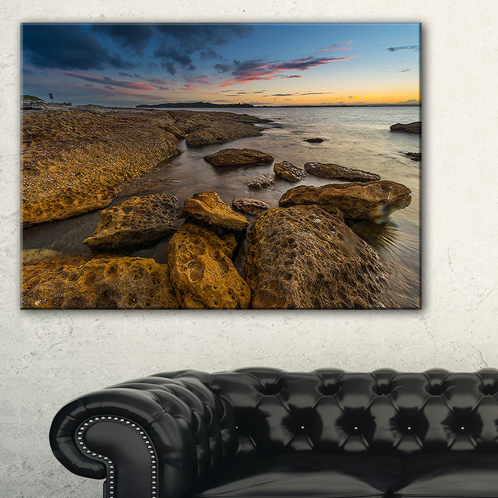 "Large Brown Rocks At Sydney Beach" Seashore Canvas Print, 40"x30"