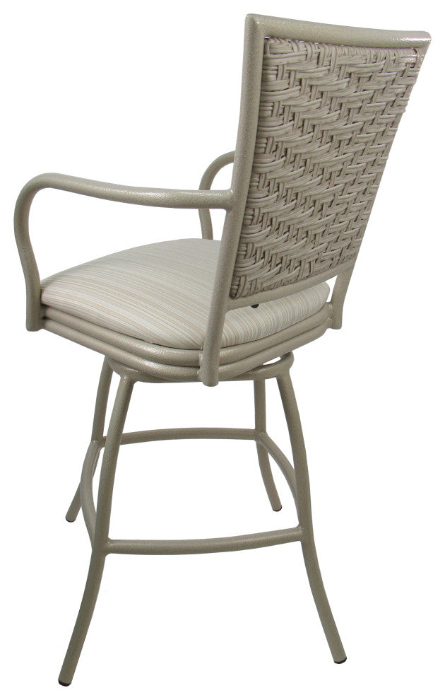 Outdoor/Indoor Swivel Bar Stool, Erin on Beige Frame, Set of 3, Valley Linen, 34"