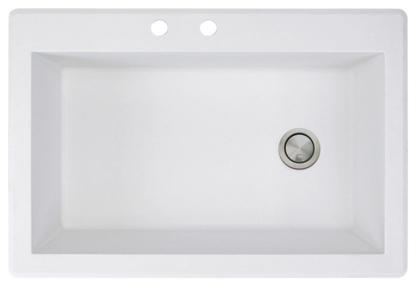 Radius 33" silQ Granite Drop-in Single Bowl Kitchen Sink with 2 Holes in White
