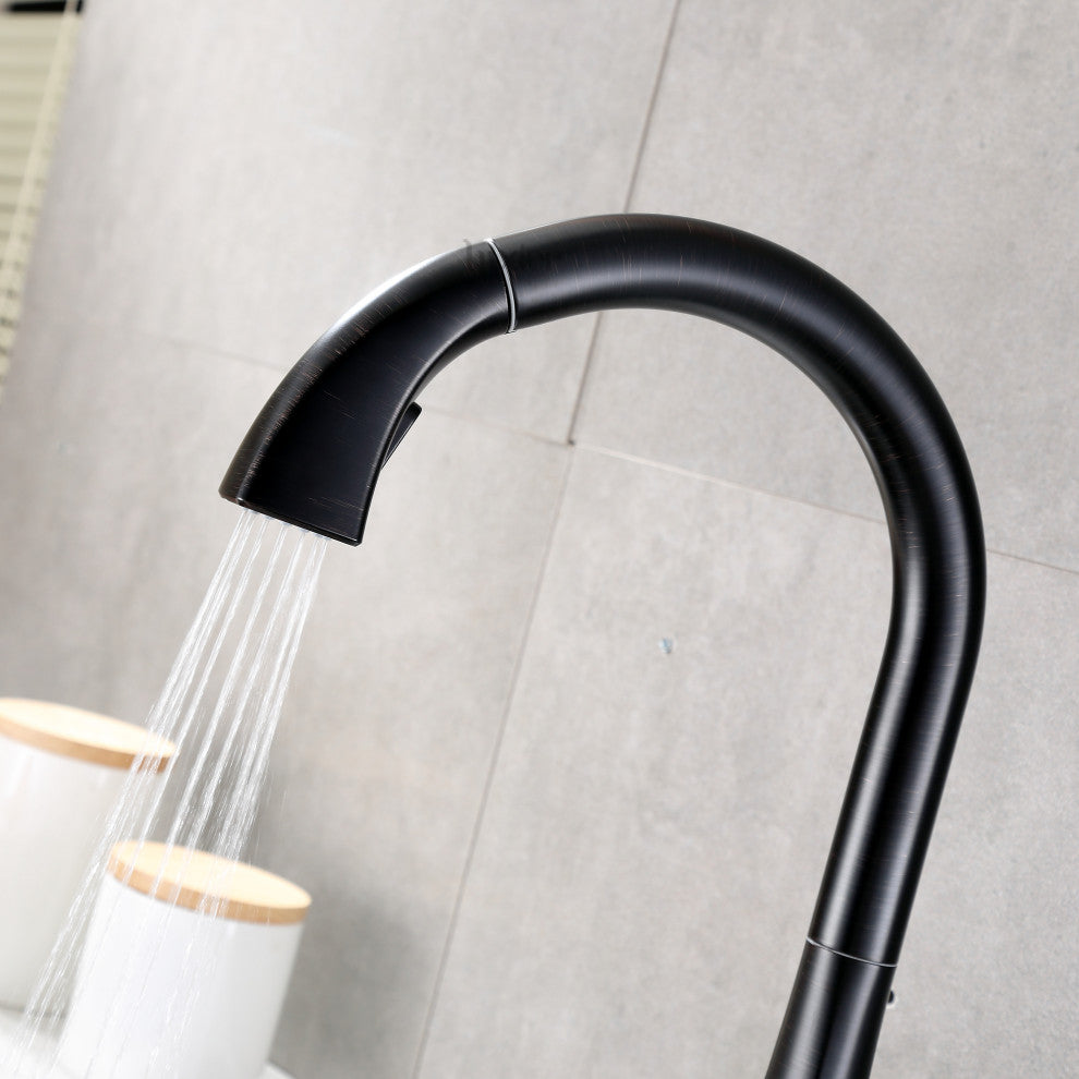 Luxier KTS20-T Single-Handle Pull-Down Sprayer Kitchen Faucet, Oil Rubbed Bronze