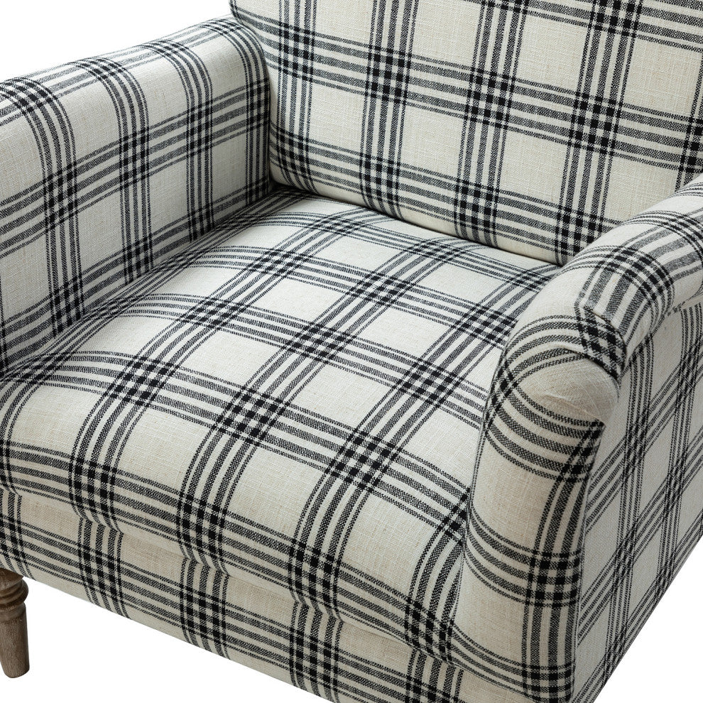 Upholstered Amchair With Plaid Pattern Set of 2, Black