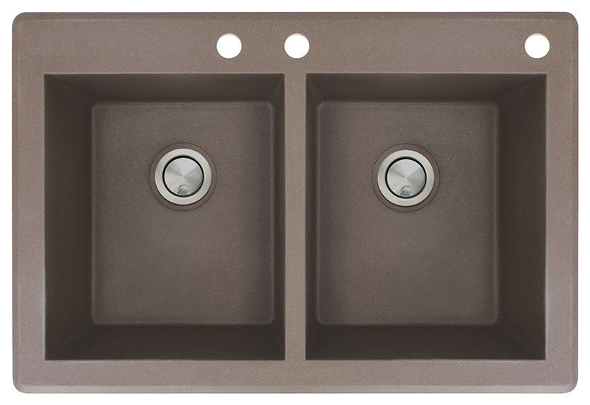 Radius 33" silQ Granite Double Bowl Kitchen Sink with 3 Holes in Espresso