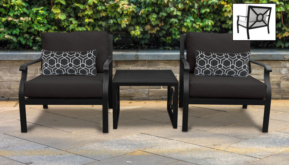 kathy ireland Madison Ave. 3 Piece Aluminum Patio Furniture Set 03a, Onyx
