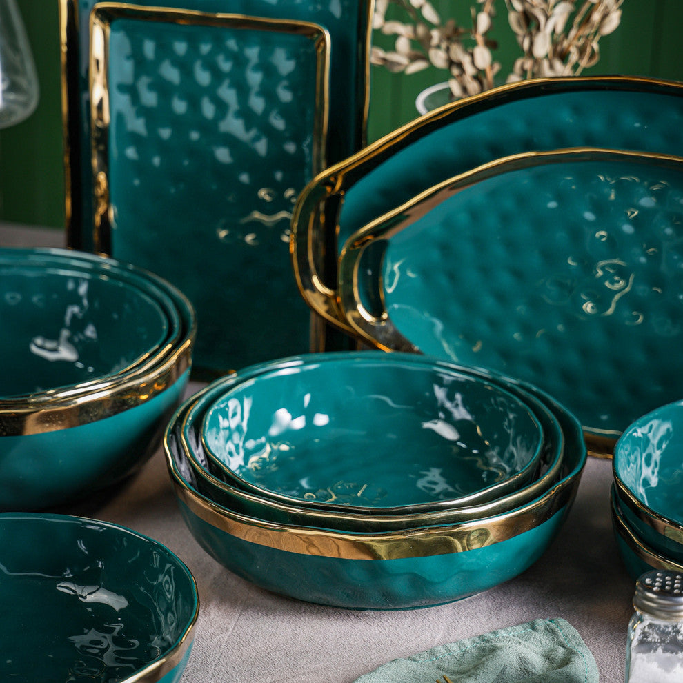 3-Piece Stone Lain Florian Porcelain Serving Bowl Set, Green