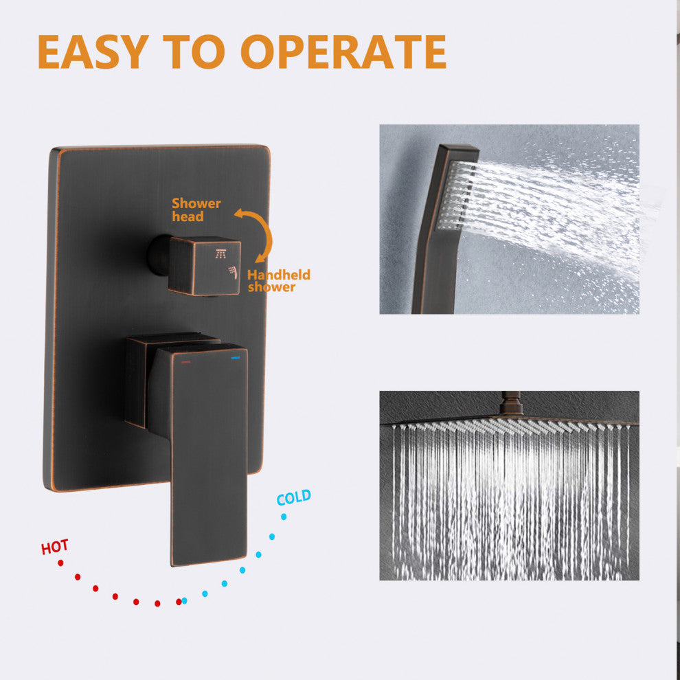 Ceiling Mounted Shower System Set With 10" Rain Shower Head, Oil-Rubbed Bronze