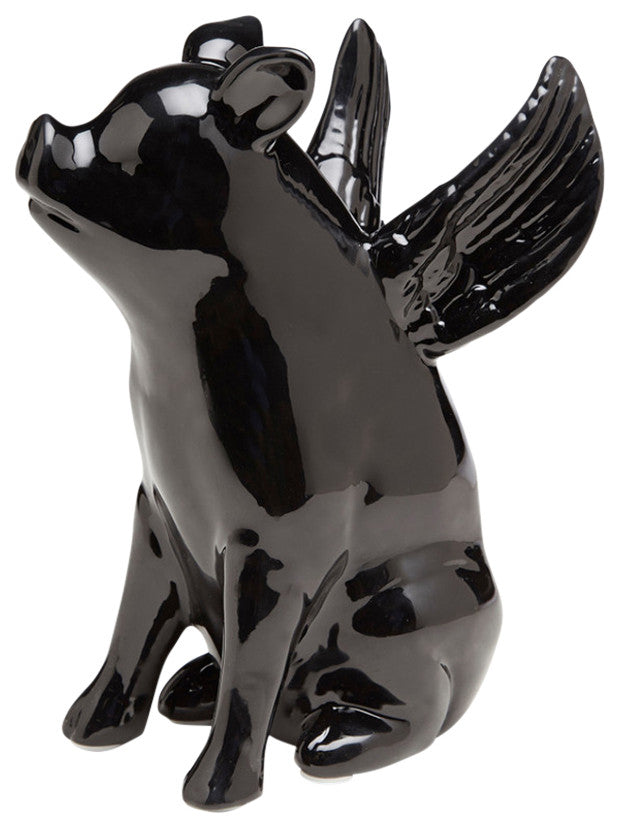 Sitting Pig With Wings, Black