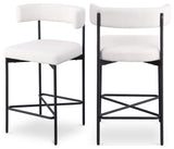 Rivage Durable Linen Textured Fabric Stool (Set of 2), Cream, Matte Black