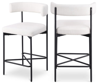 Rivage Durable Linen Textured Fabric Stool (Set of 2), Cream, Matte Black