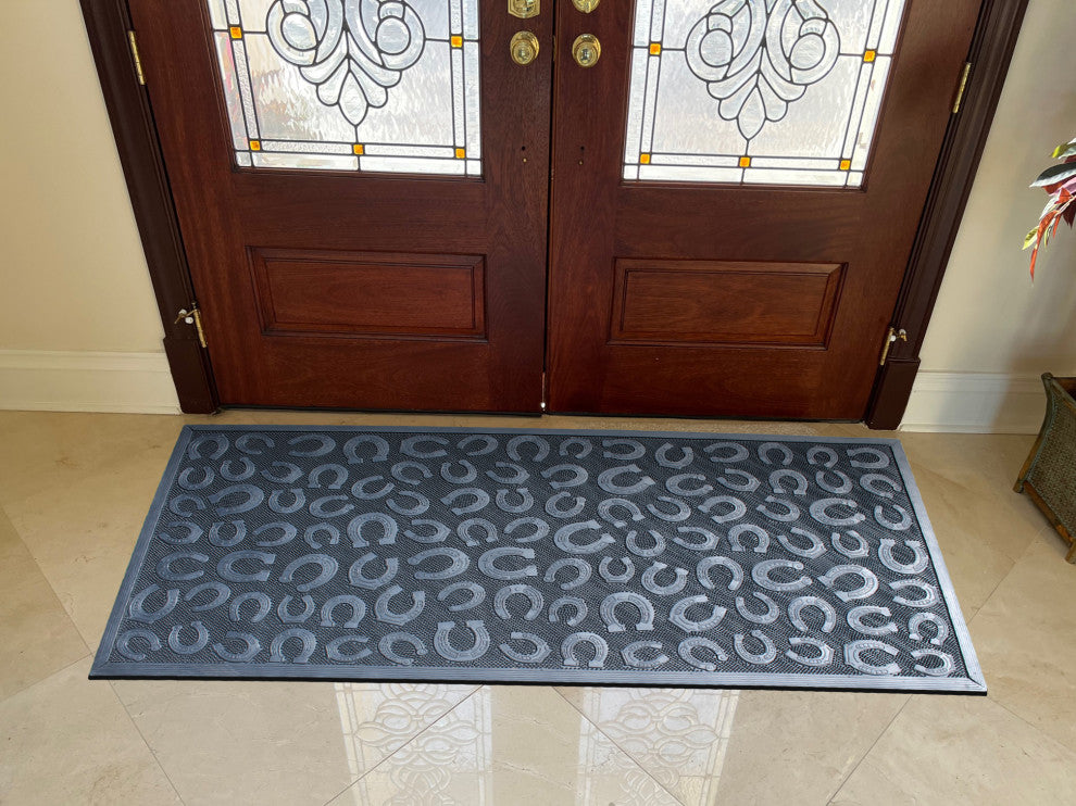 A1HC Good Luck Horseshoe Design Black 30"X60" Rubber Pin Non-Slip Doormat