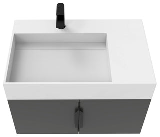 CastelloUSA Amazon 30" Left Wall Mounted Bathroom Vanity Set, Black, White Top, Black Handles