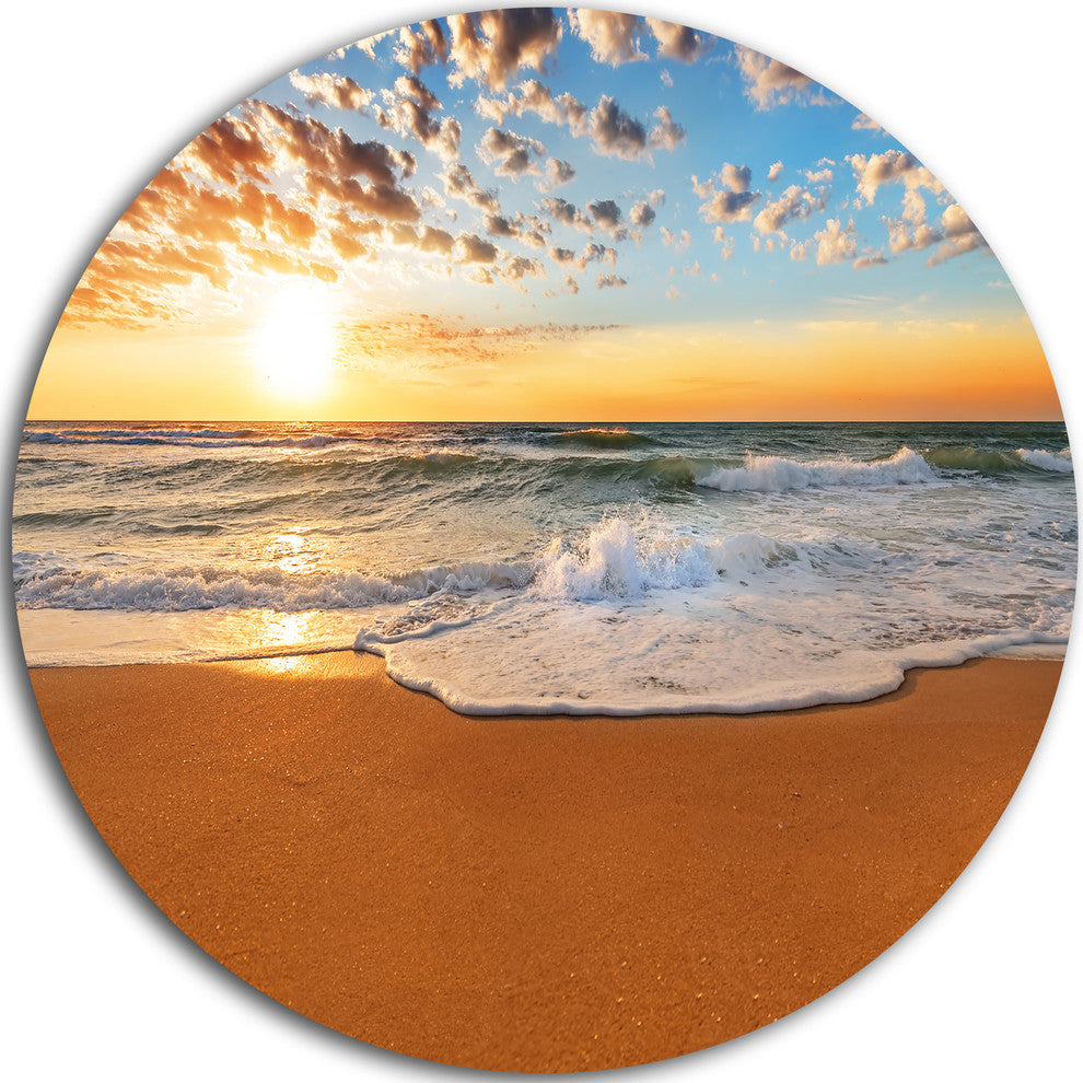 Incredible Seashore Under Cloudy Sky, Seashore Round Wall Art, 23"