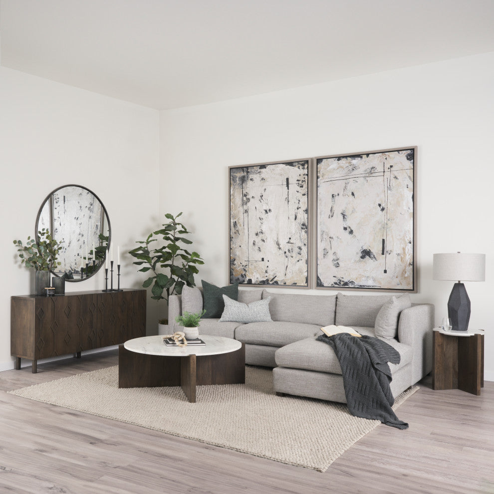 Bianca Dark Brown Wood w/ Marble Round Top Coffee Table