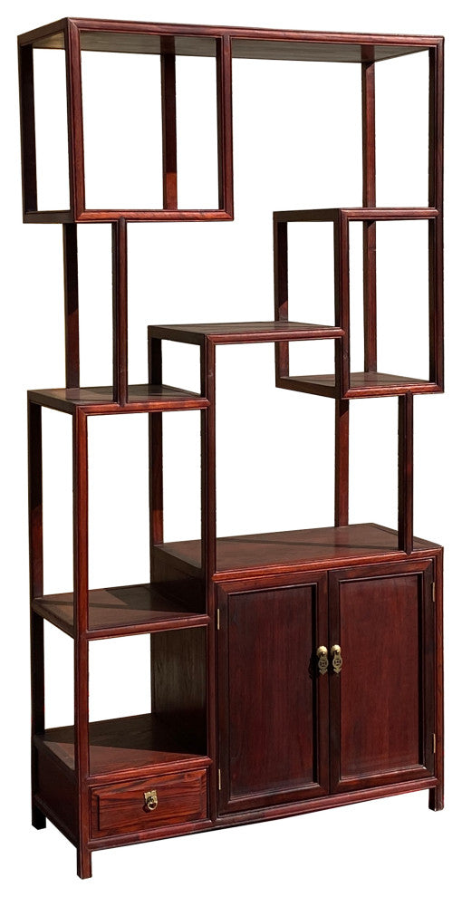 Chinese Light Brown Stain Treasure Display Curio Cabinet Room Divider Hcs7285