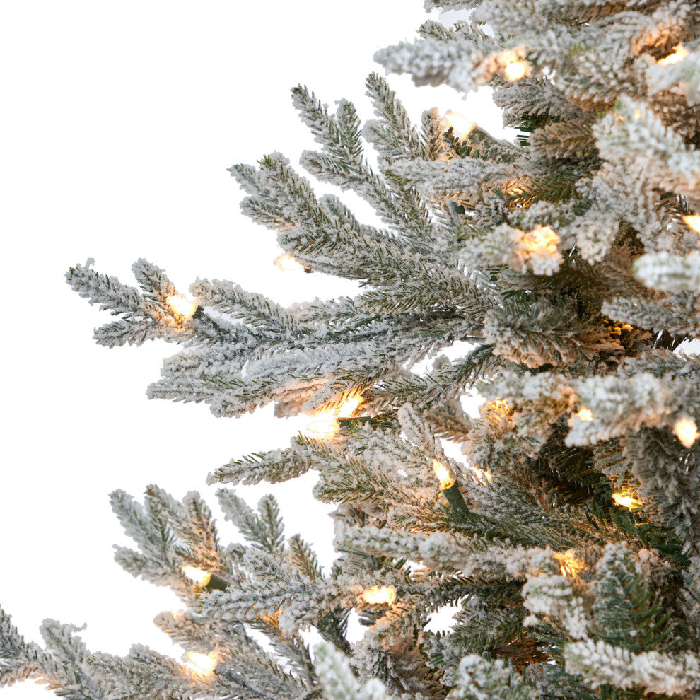 Nearly Natural 7ï¿½ Flocked Fraser Fir Christmas Tree with 600 Warm White Lights