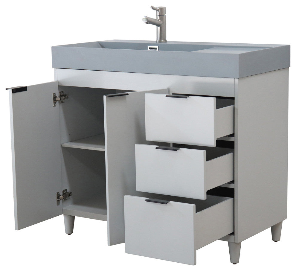 39" Single Sink Vanity, French Gray With Dark Gray Composite Granite Top