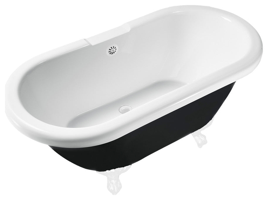 59" Streamline N1120WH-WH Clawfoot Tub and Tray With External Drain