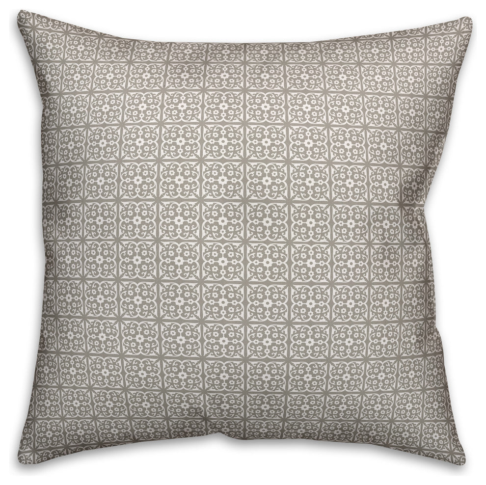 Taupe Tile Pattern 18x18 Outdoor Throw Pillow