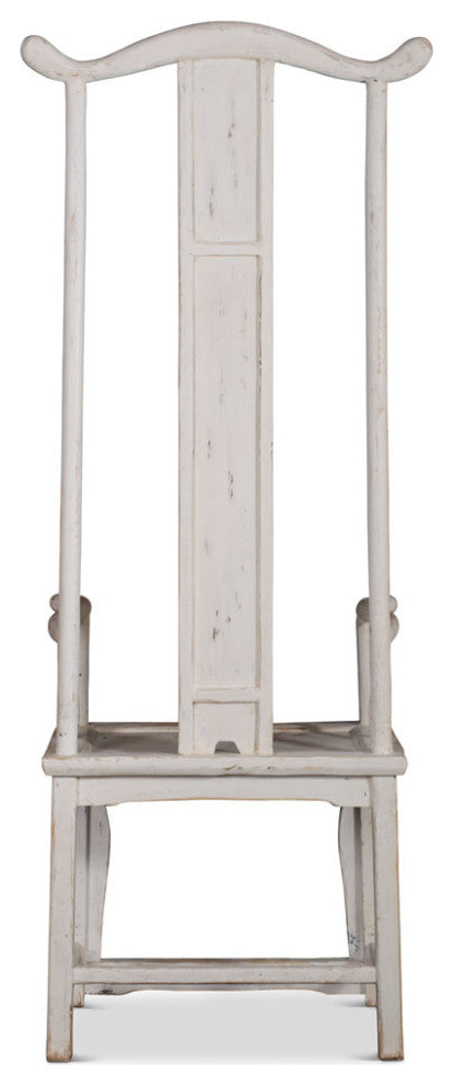 Chinese Ming Style Tall Arm Chair, Distressed White