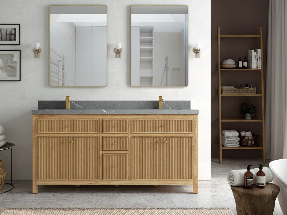 Sonoma Teak 72 Double Sink Vanity in Light  Natural with 2" Piatra Gray Quartz