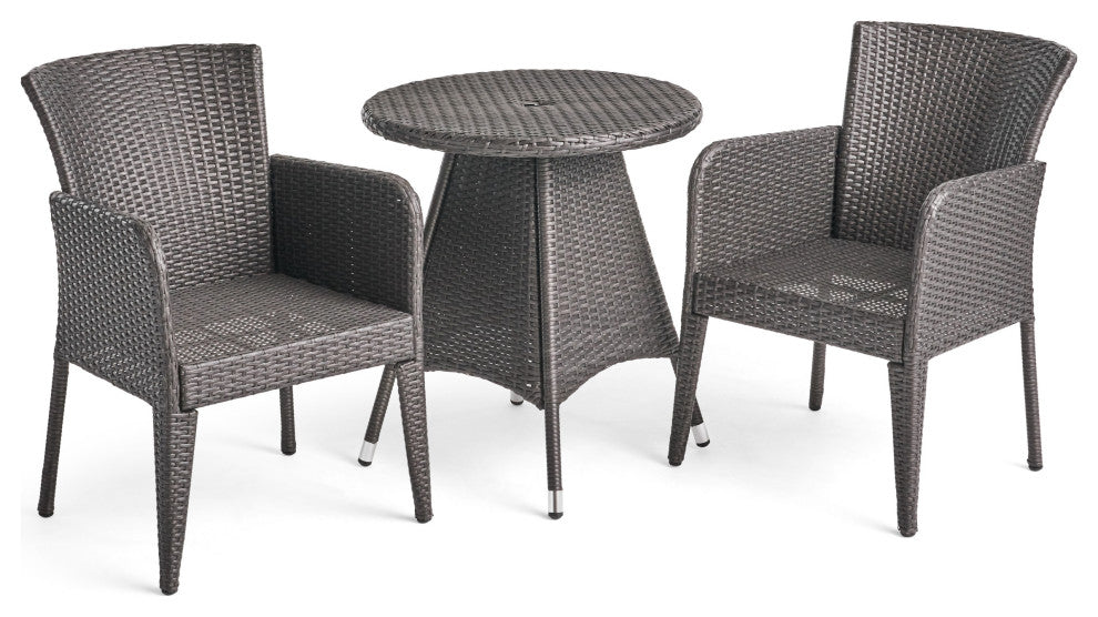 GDF Studio 3-Piece Dilon Outdoor Wicker Bistro Set, Gray